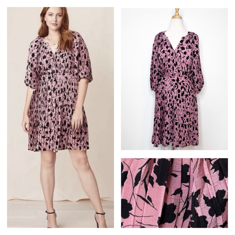 Good Hart Womens Pleated Dress Size Medium Pink Black Floral Holiday Party